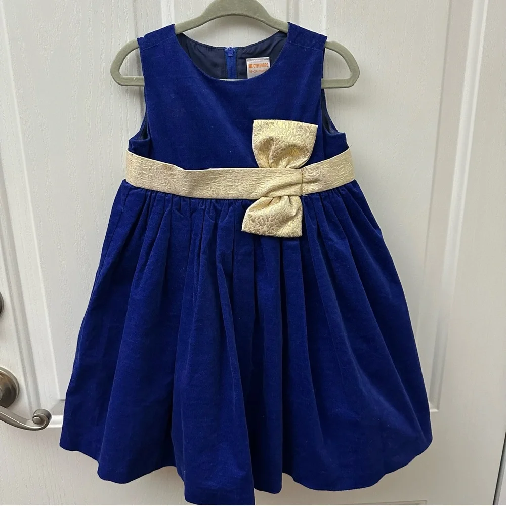 Gymboree Blue Velvet Dress and Osk Kosh Floral Print Denim Jumper Dress bundle